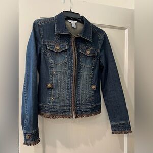 CAbi Jean Jacket with Fringe Trim Size S Style 620